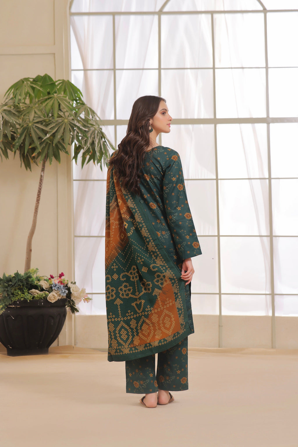STITCHED 3PC DHANAK PRINTED WITH PRINTED SHAWL-   MELTUM