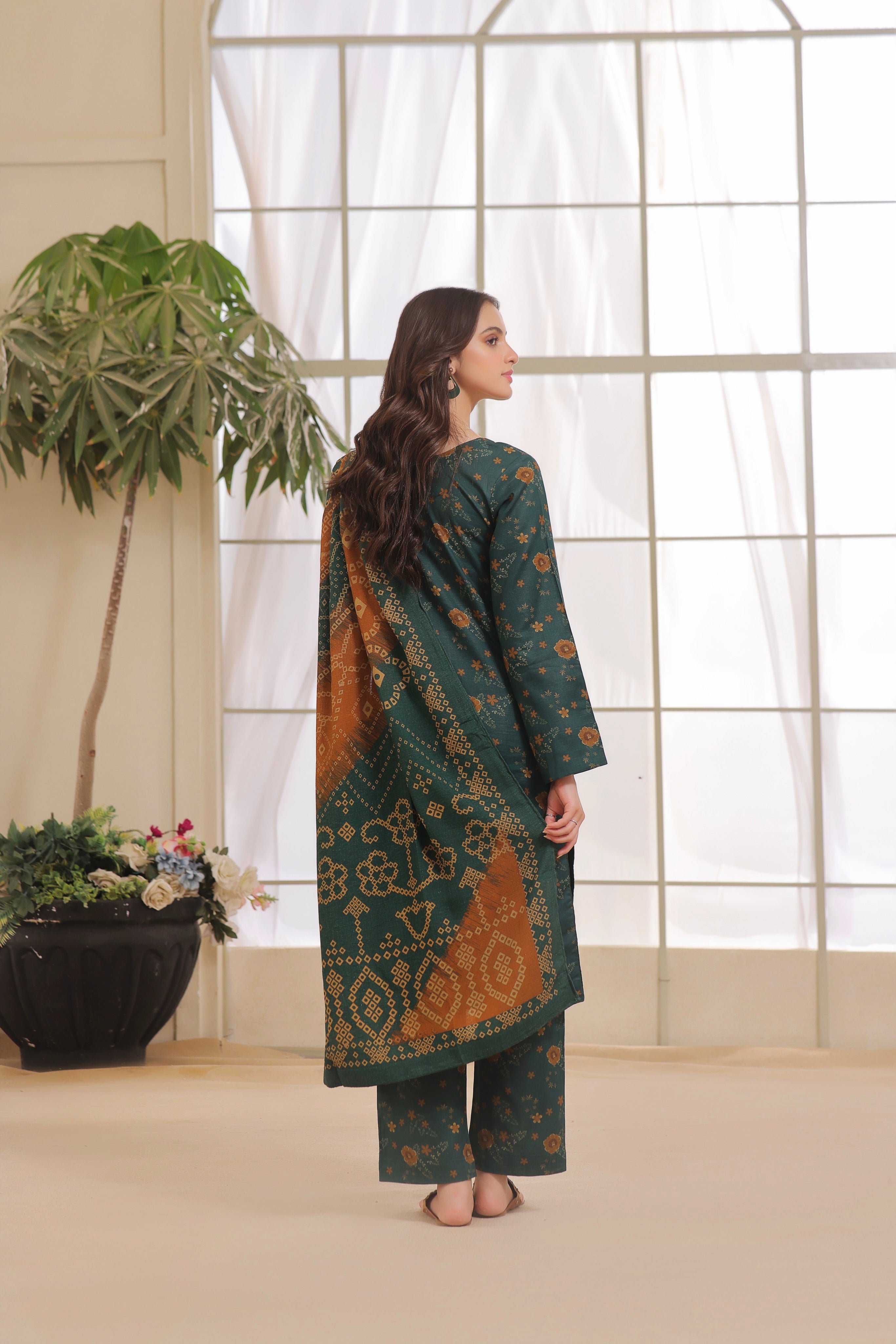 STITCHED 3PC DHANAK PRINTED WITH PRINTED SHAWL-   MELTUM