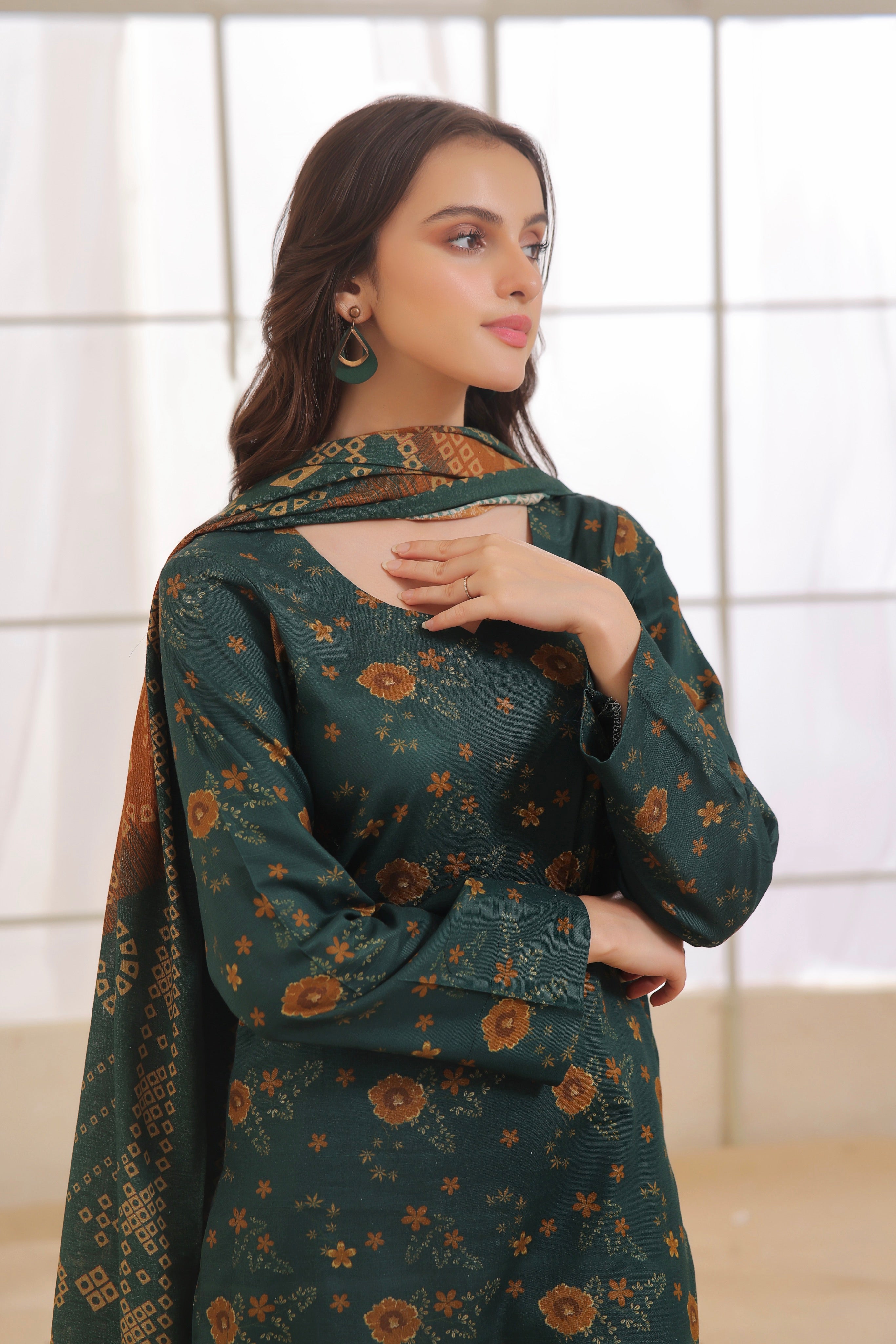 STITCHED 3PC DHANAK PRINTED WITH PRINTED SHAWL-   MELTUM