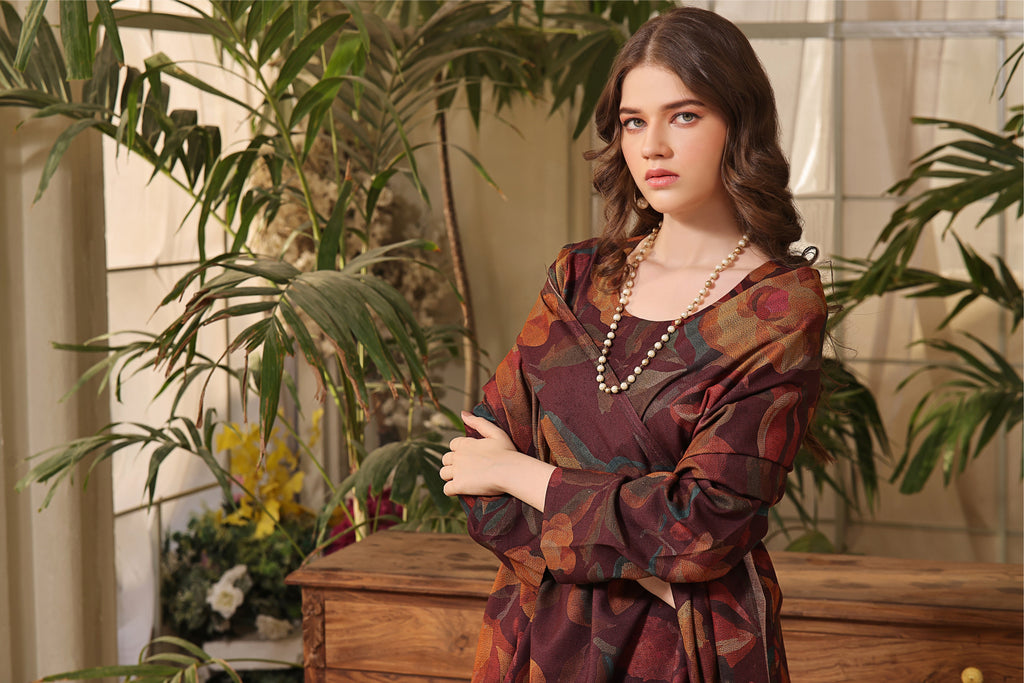STITCHED 3PC DHANAK PRINTED WITH PRINTED SHAWL-   BREEZE