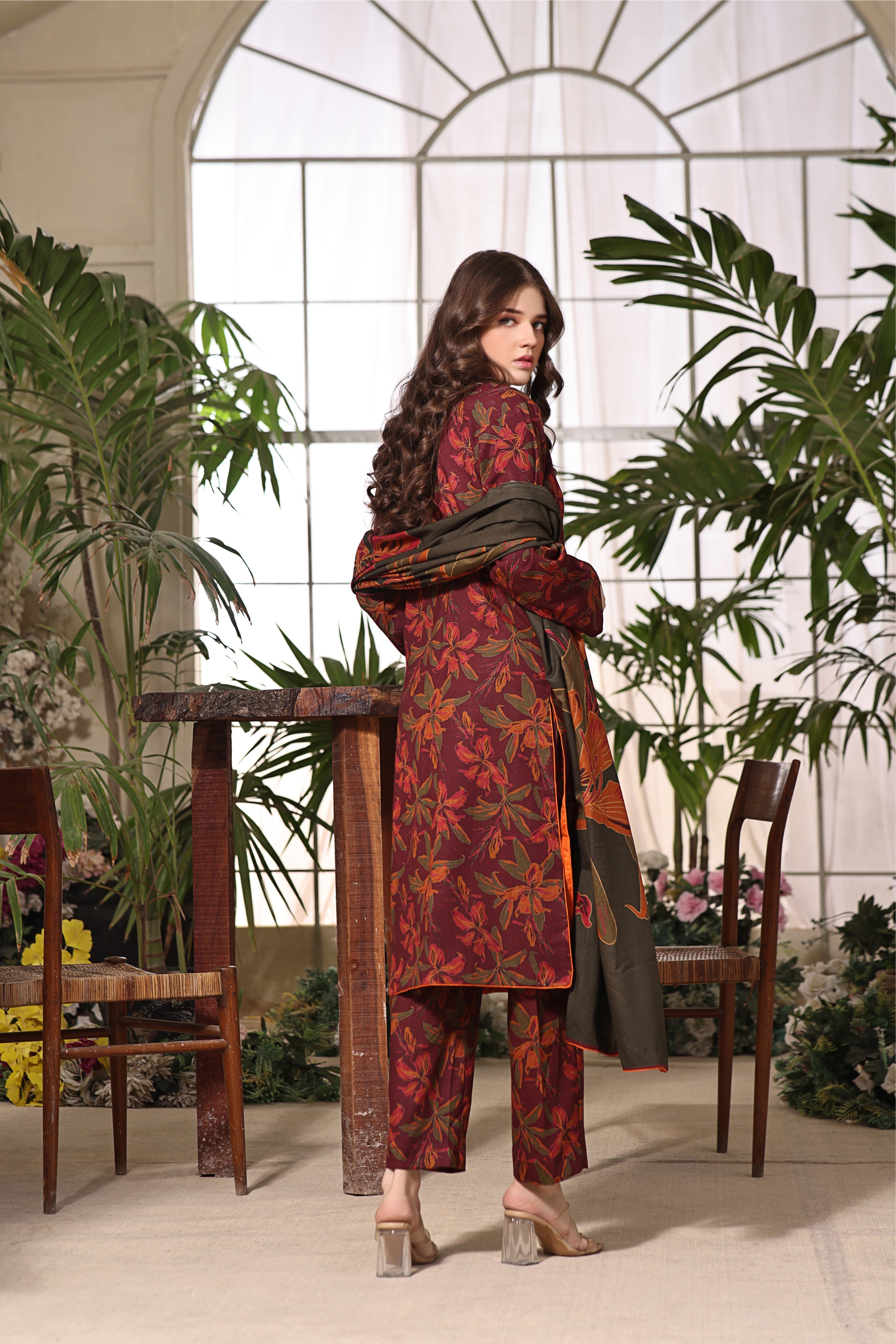 STITCHED 3PC DHANAK PRINTED WITH PRINTED SHAWL-   SWEET PEA