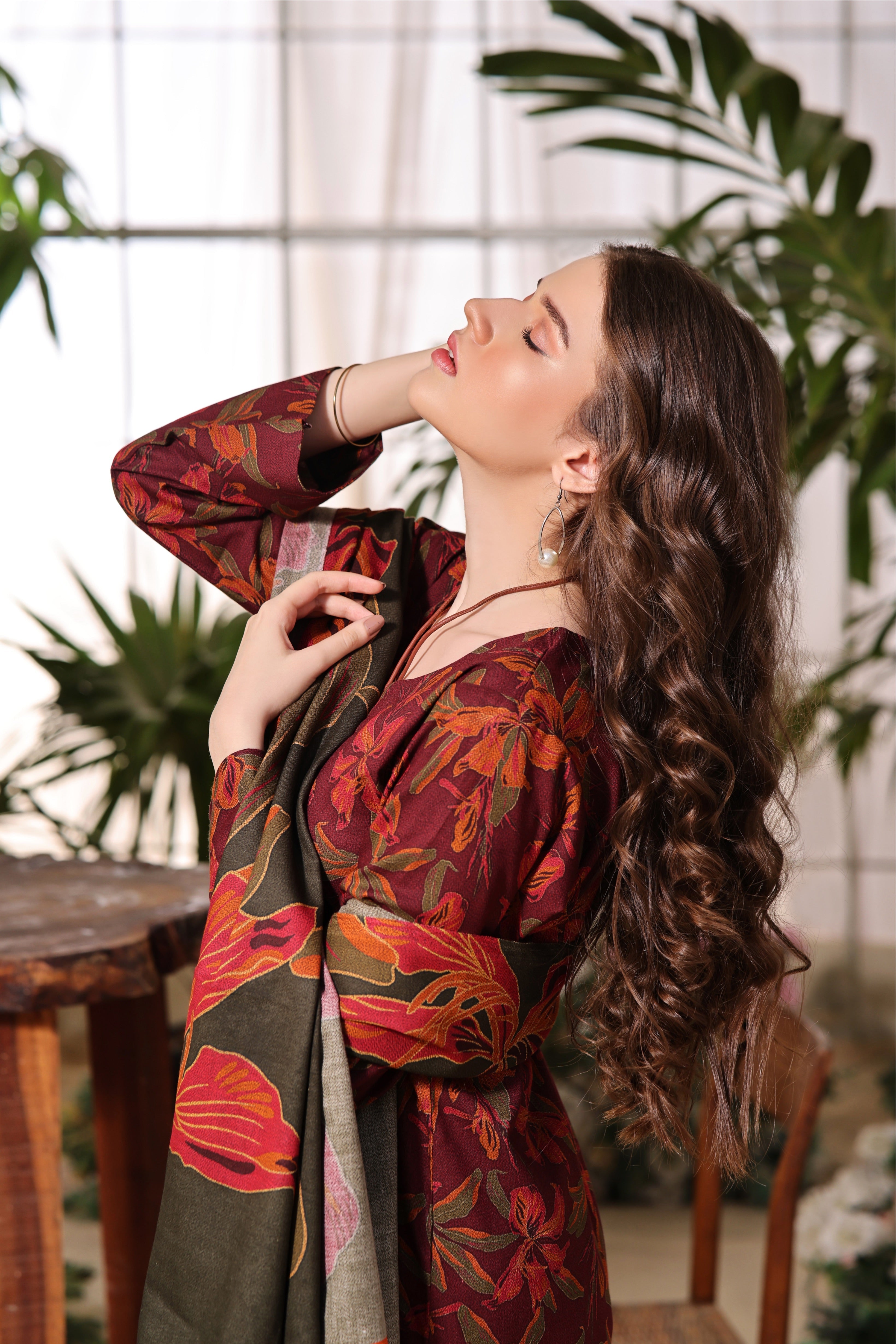 STITCHED 3PC DHANAK PRINTED WITH PRINTED SHAWL-   SWEET PEA