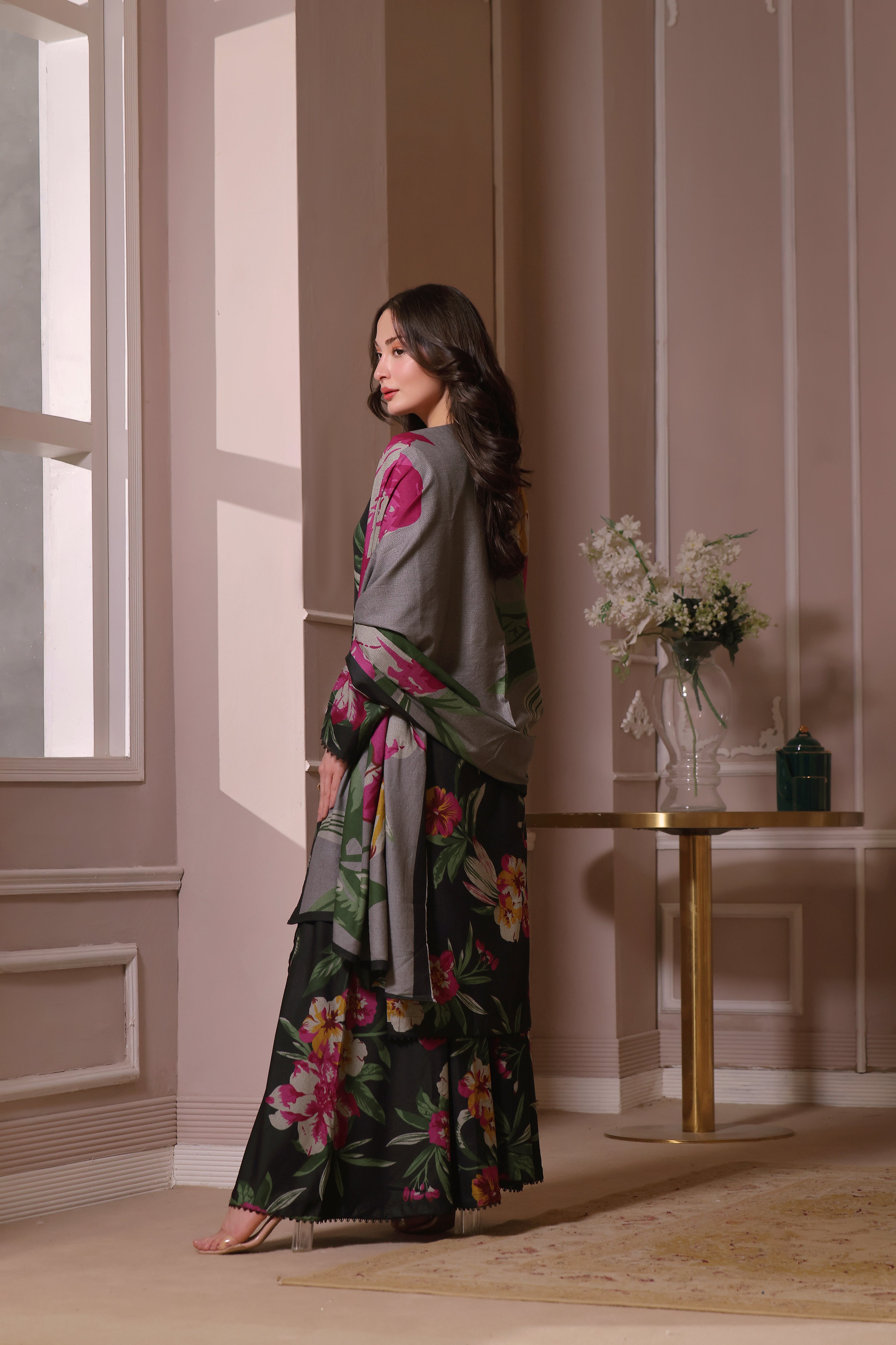 STITCHED 3PC DHANAK PRINTED WITH PRINTED SHAWL-  GYPSY MOON