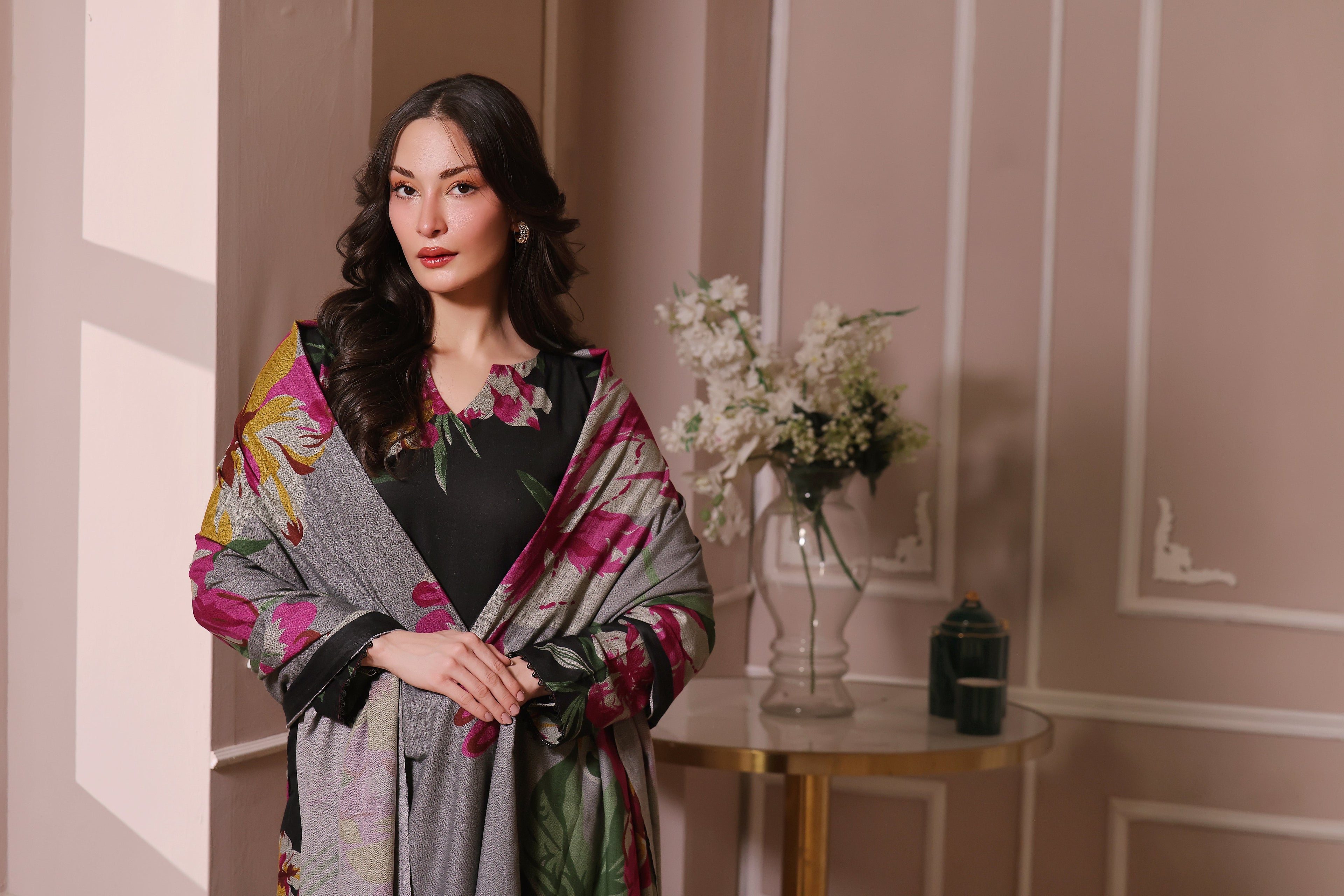 STITCHED 3PC DHANAK PRINTED WITH PRINTED SHAWL-  GYPSY MOON