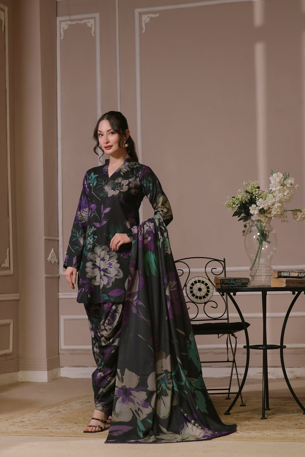 STITCHED 3PC DHANAK PRINTED WITH PRINTED SHAWL- COASTL VIBE