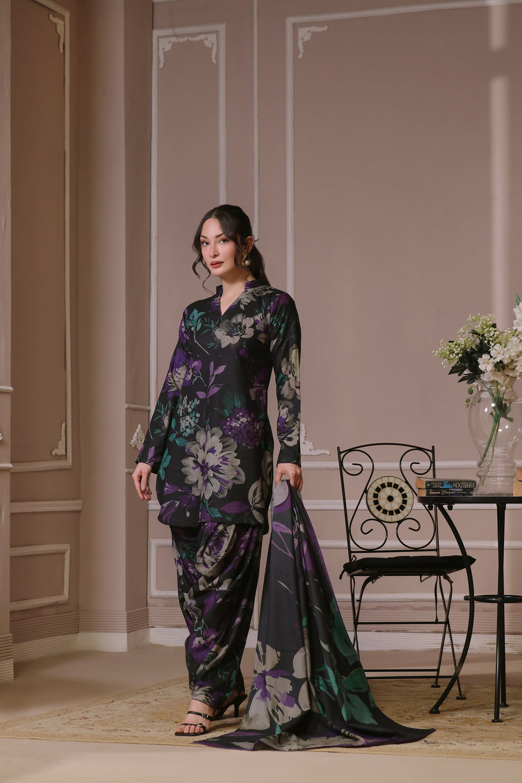 STITCHED 3PC DHANAK PRINTED WITH PRINTED SHAWL- COASTL VIBE