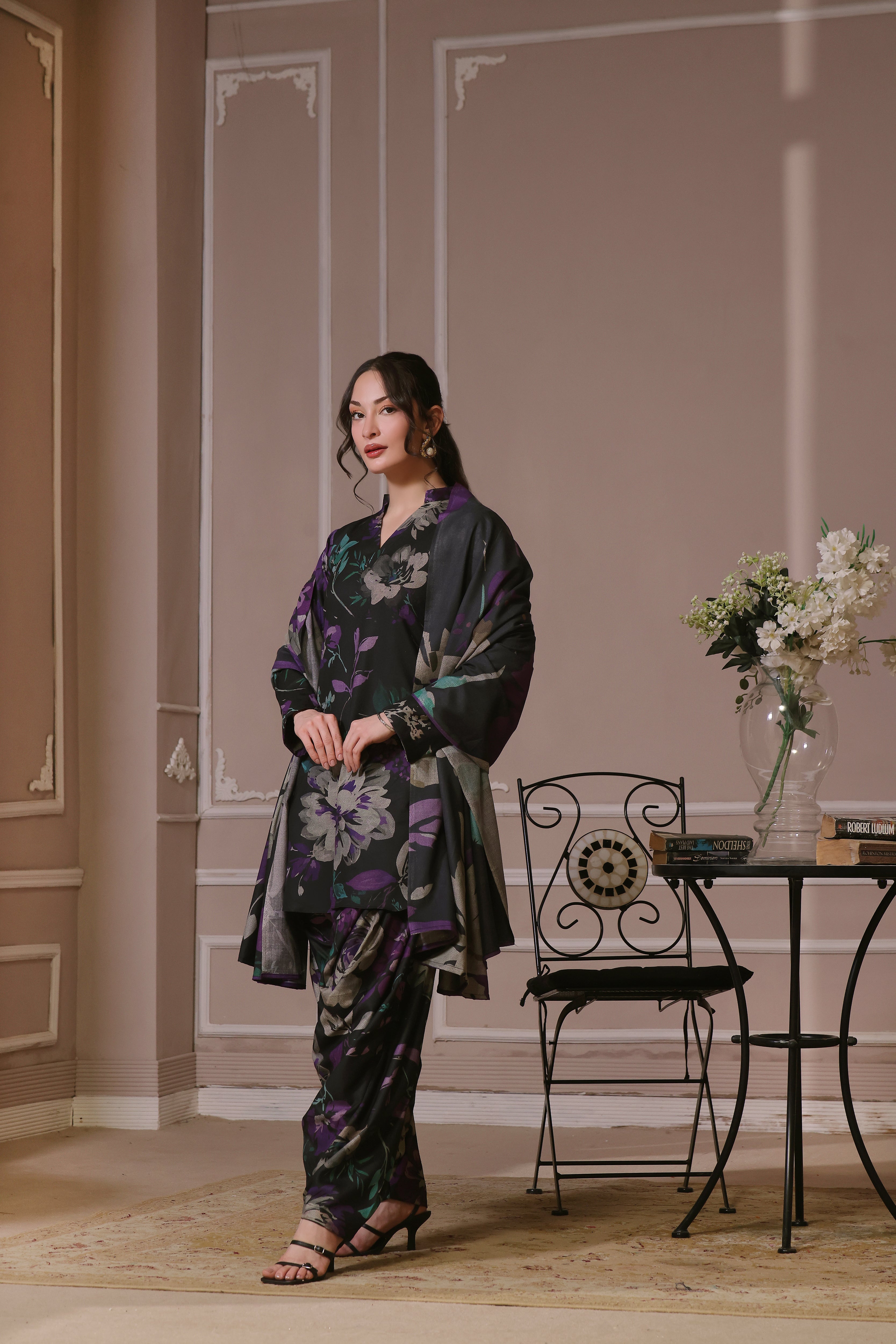 STITCHED 3PC DHANAK PRINTED WITH PRINTED SHAWL- COASTL VIBE