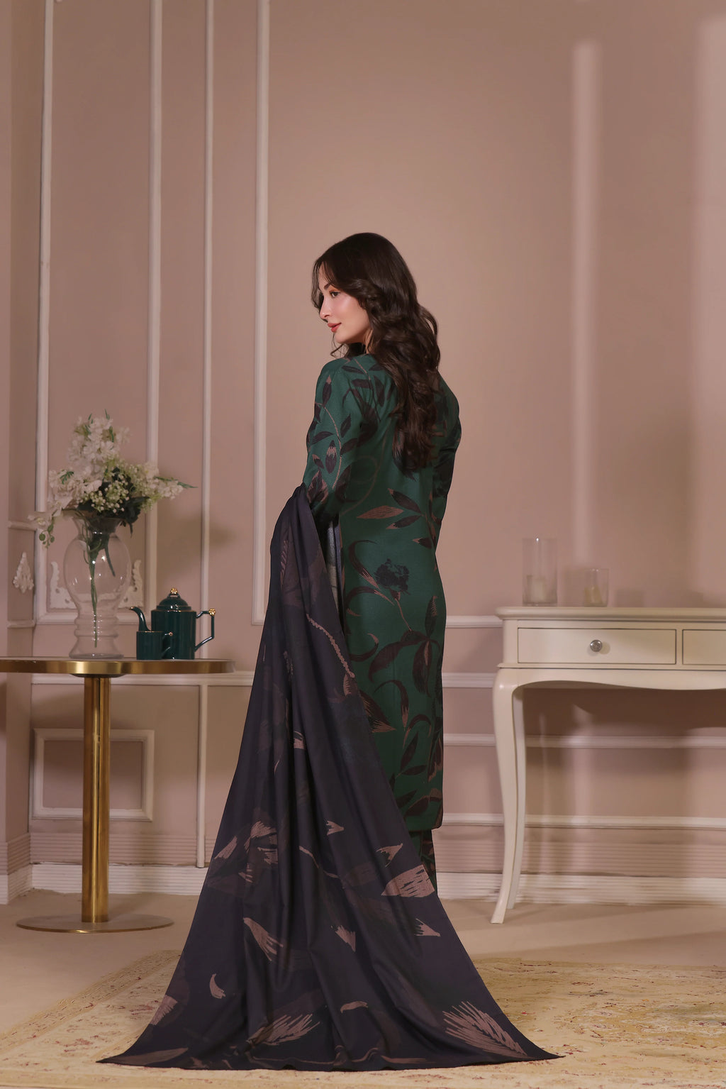 STITCHED 3PC DHANAK PRINTED WITH PRINTED SHAWL- WILLOW