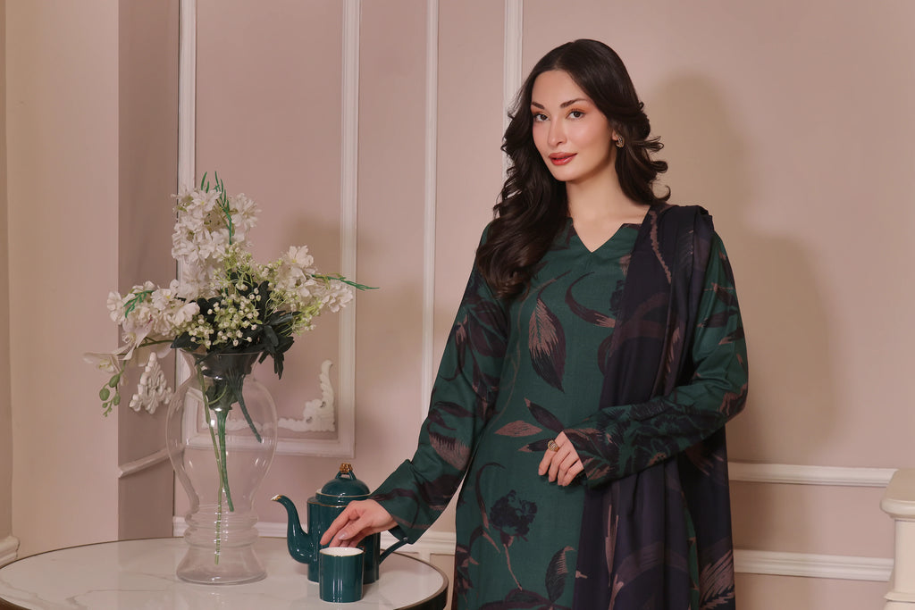 STITCHED 3PC DHANAK PRINTED WITH PRINTED SHAWL- WILLOW