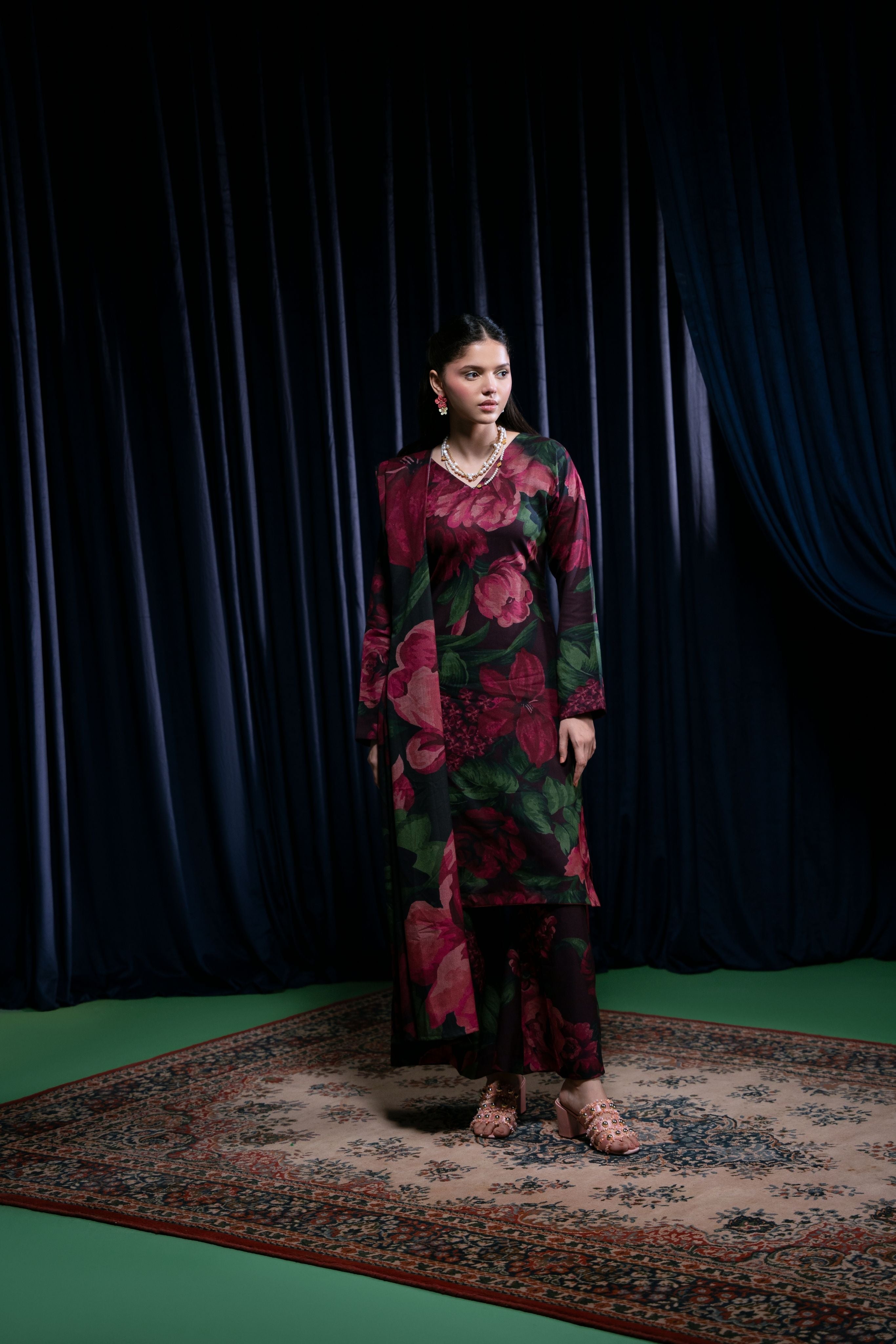 STITCHED 3PC DHANAK PRINTED WITH PRINTED SHAWL- MEHERBANO