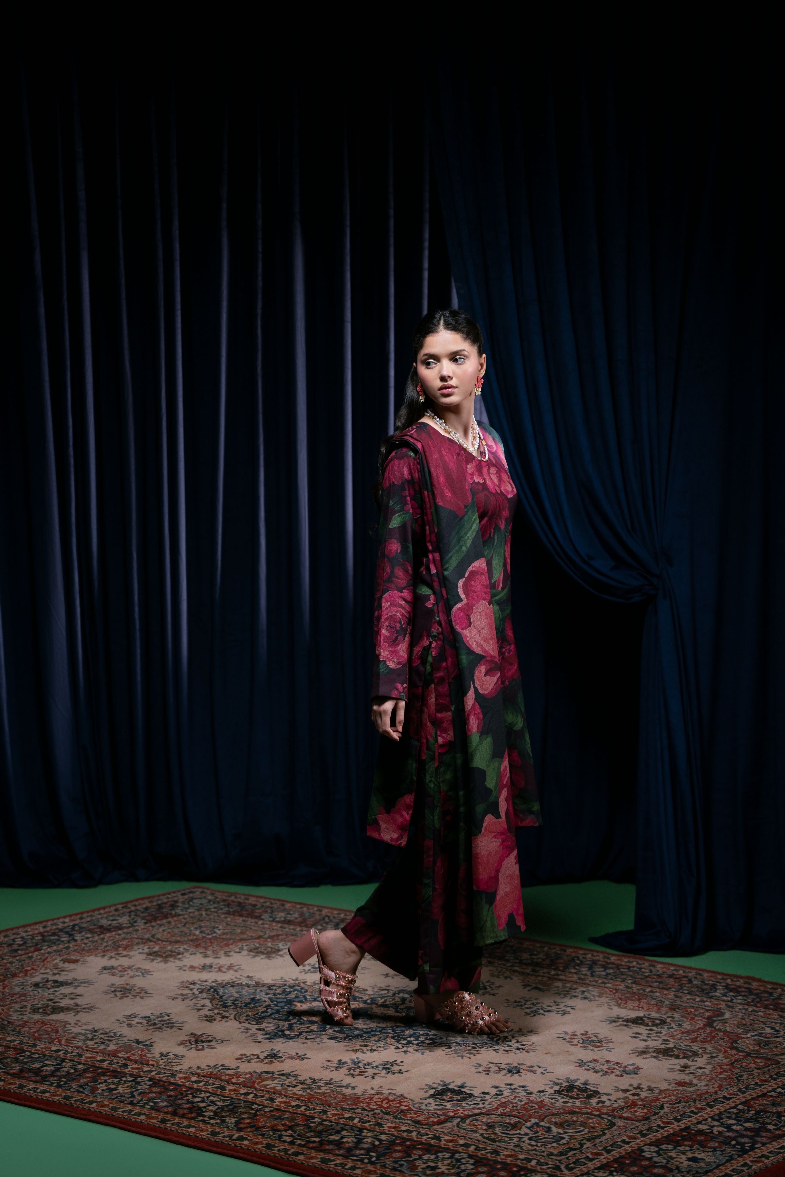 STITCHED 3PC DHANAK PRINTED WITH PRINTED SHAWL- MEHERBANO