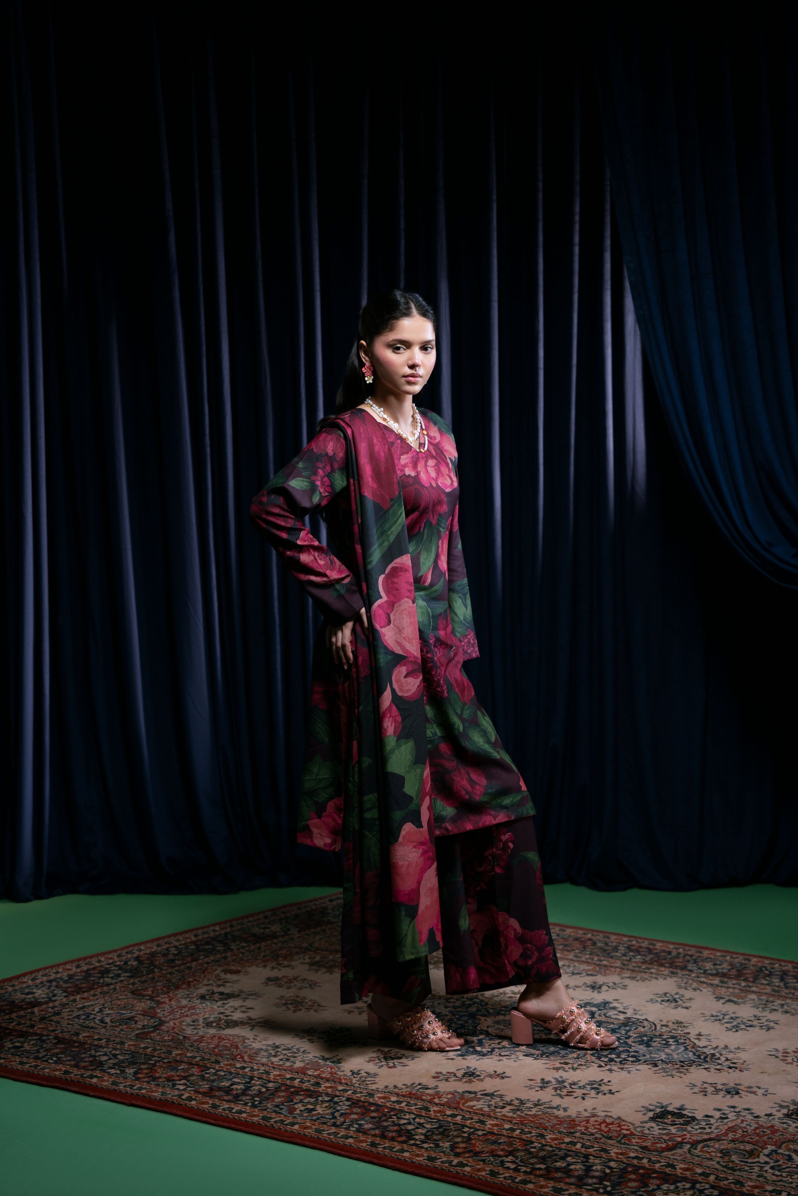 STITCHED 3PC DHANAK PRINTED WITH PRINTED SHAWL- MEHERBANO