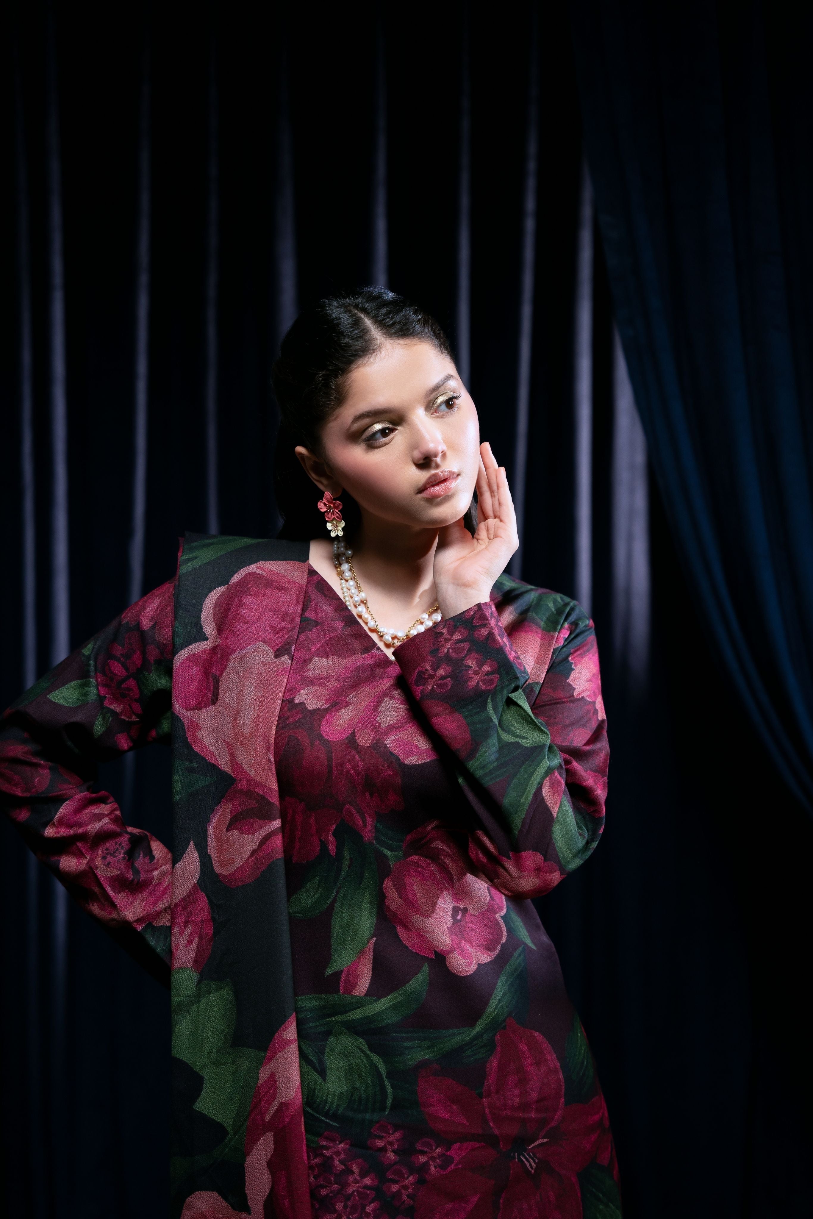 STITCHED 3PC DHANAK PRINTED WITH PRINTED SHAWL- MEHERBANO