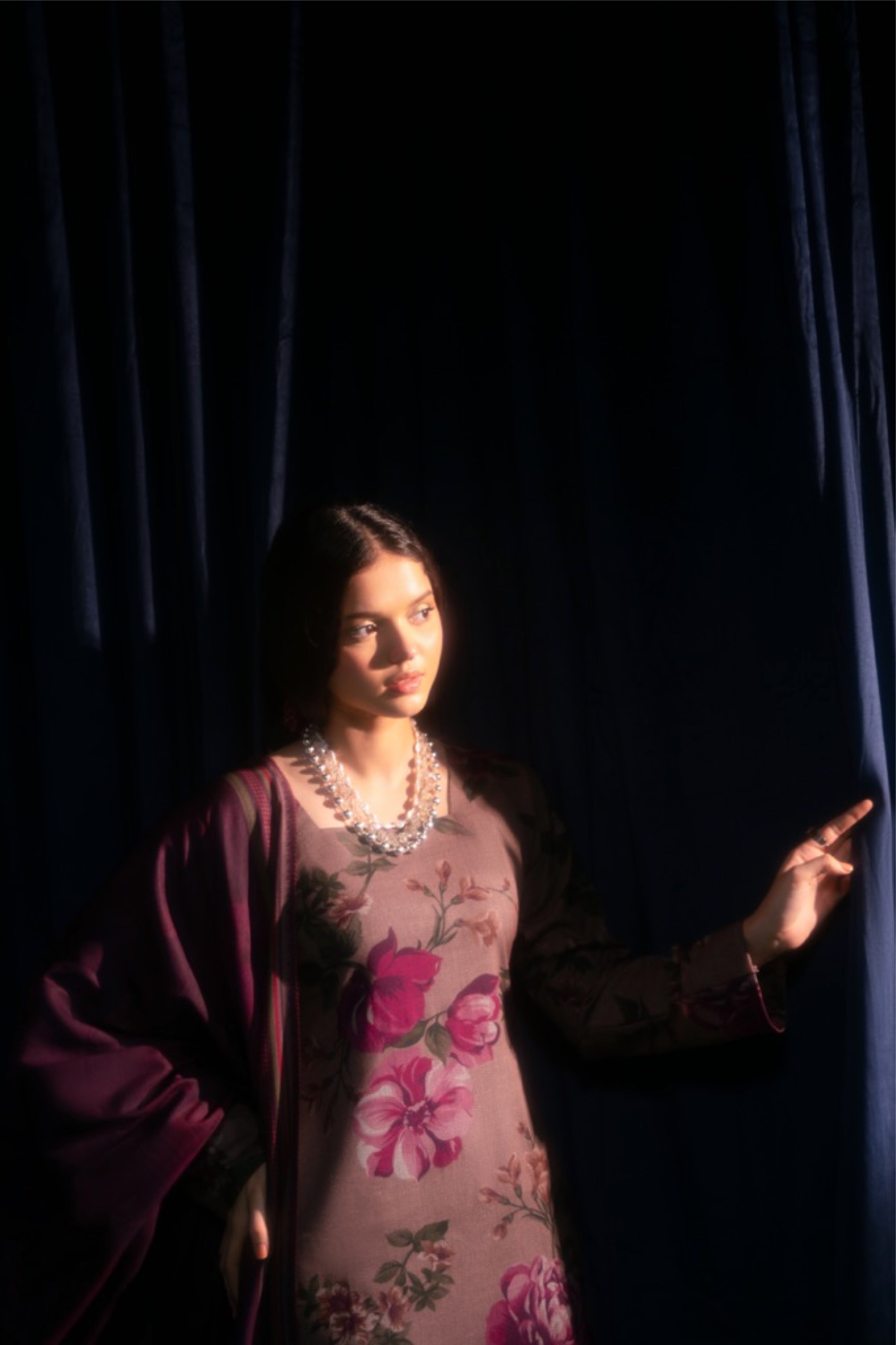 STITCHED 3PC DHANAK PRINTED WITH PRINTED SHAWL-  SHIREEN