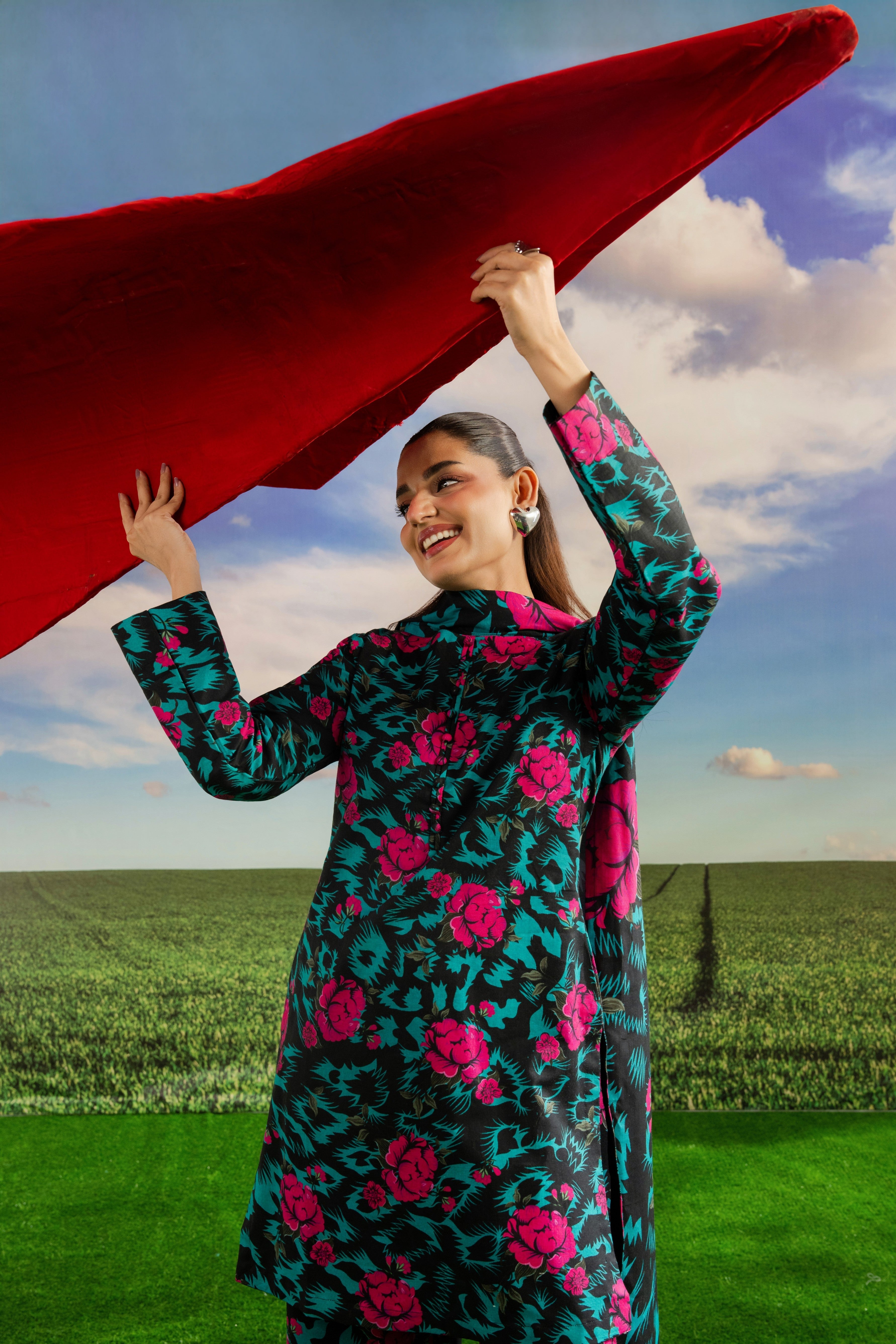 STITCHED 3PC KHADDAR PRINTED WITH PRINTED SHAWL-   DORINE