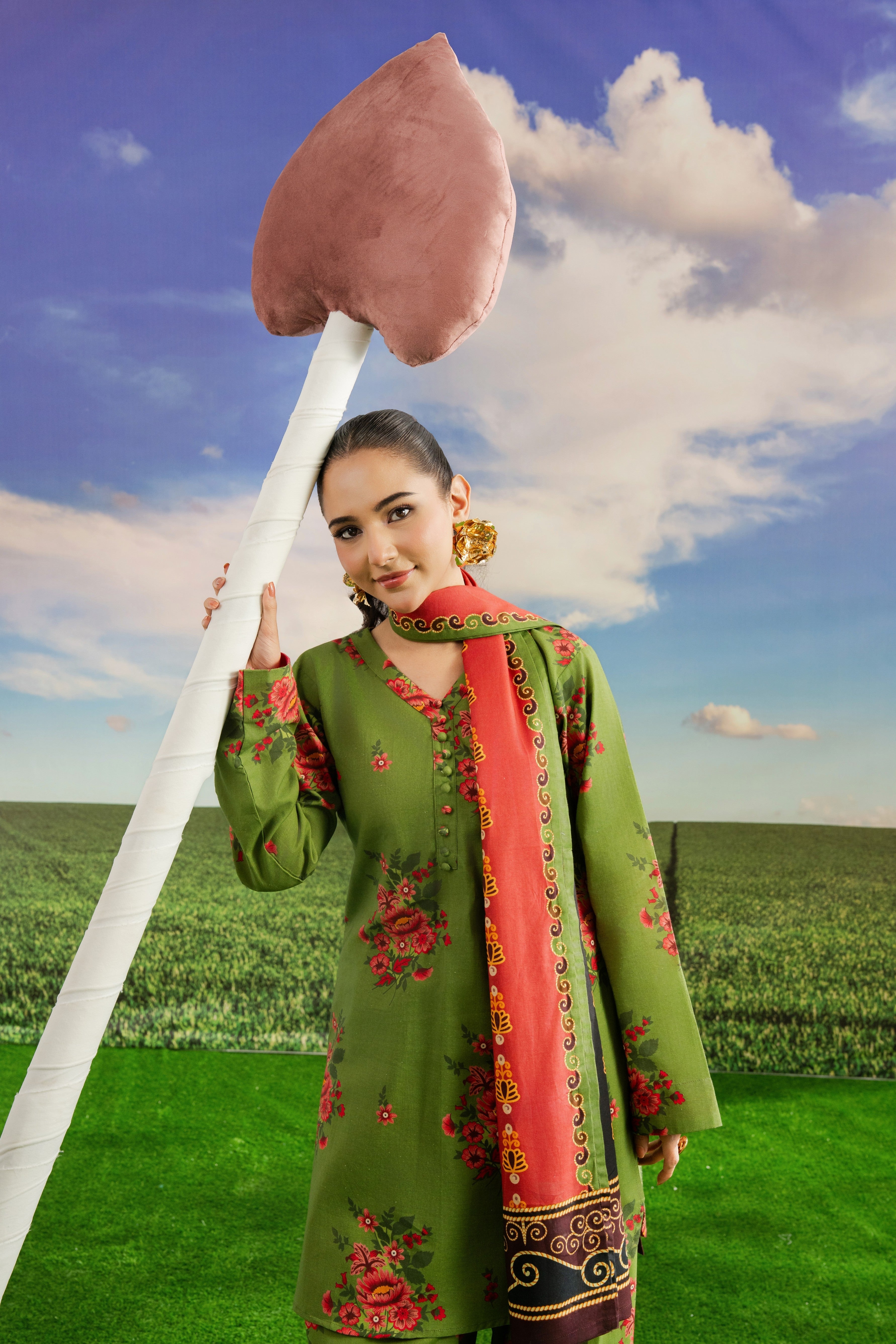 STITCHED 3PC KHADDAR PRINTED WITH PRINTED SHAWL-   ELORIA