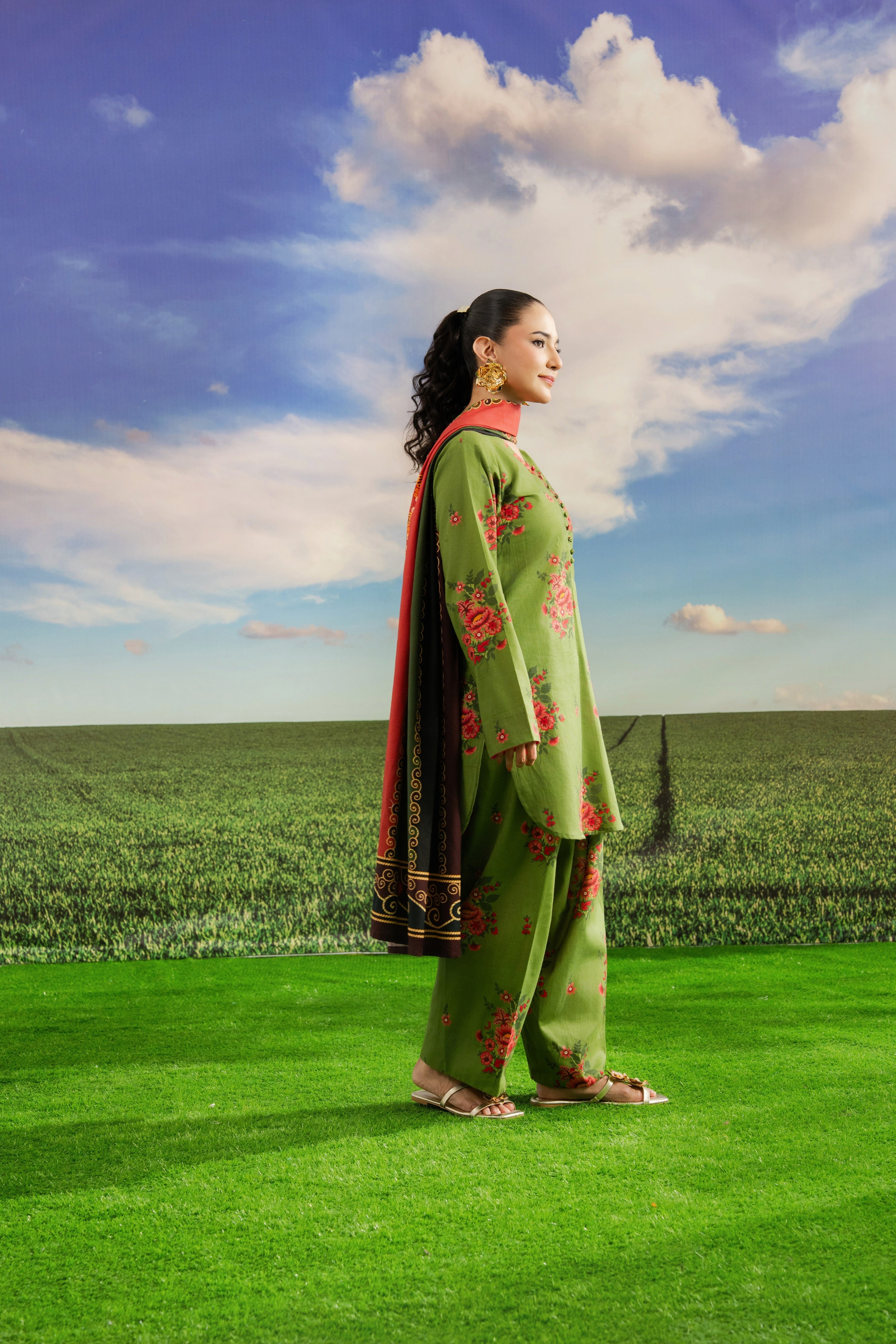 STITCHED 3PC KHADDAR PRINTED WITH PRINTED SHAWL-   ELORIA