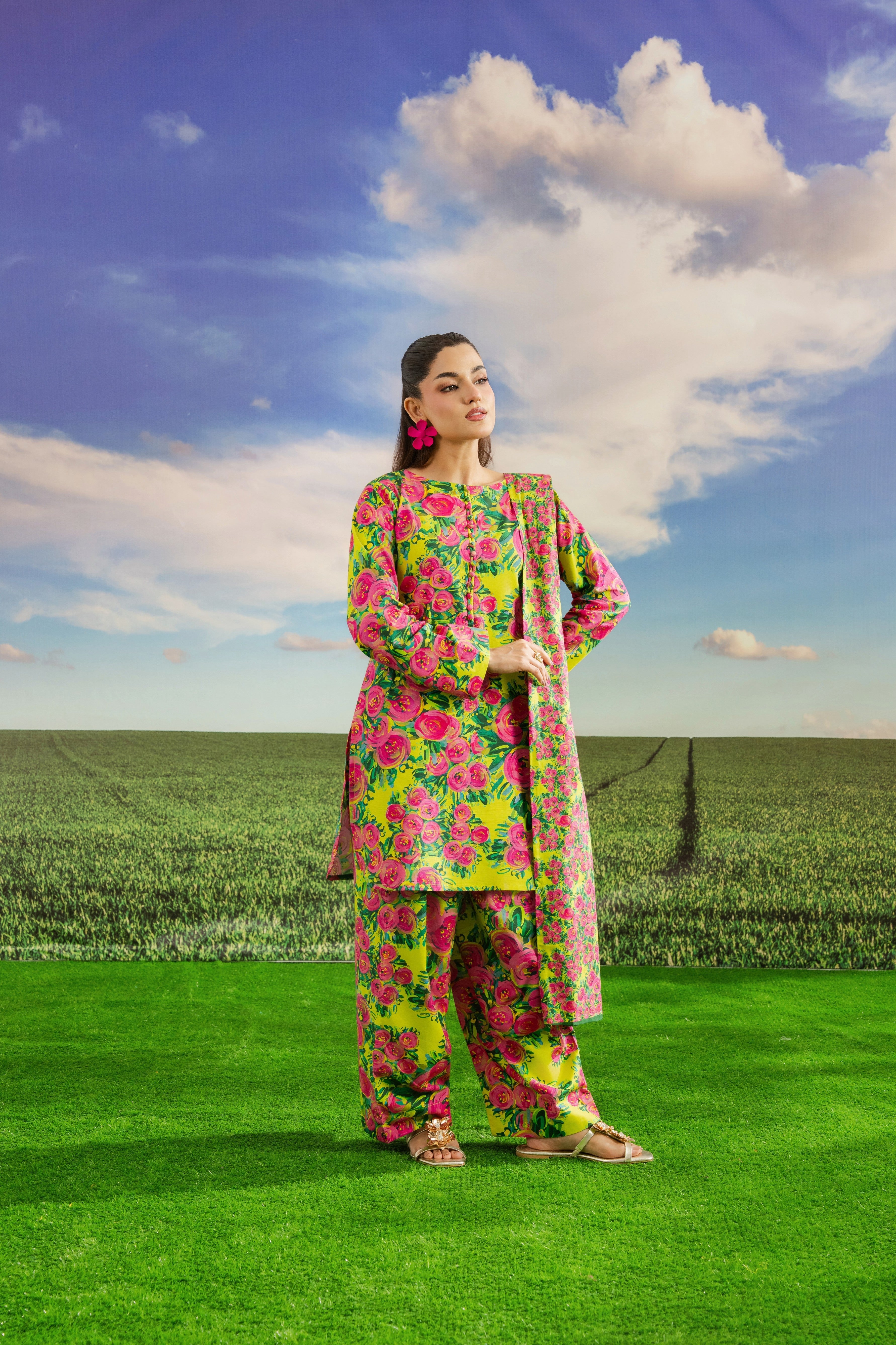 STITCHED 3PC KHADDAR PRINTED WITH PRINTED SHAWL- SYNARA