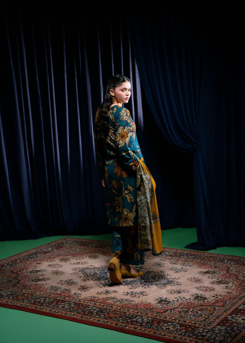 STITCHED 3PC DHANAK PRINTED WITH PRINTED SHAWL-   RUKHSAR