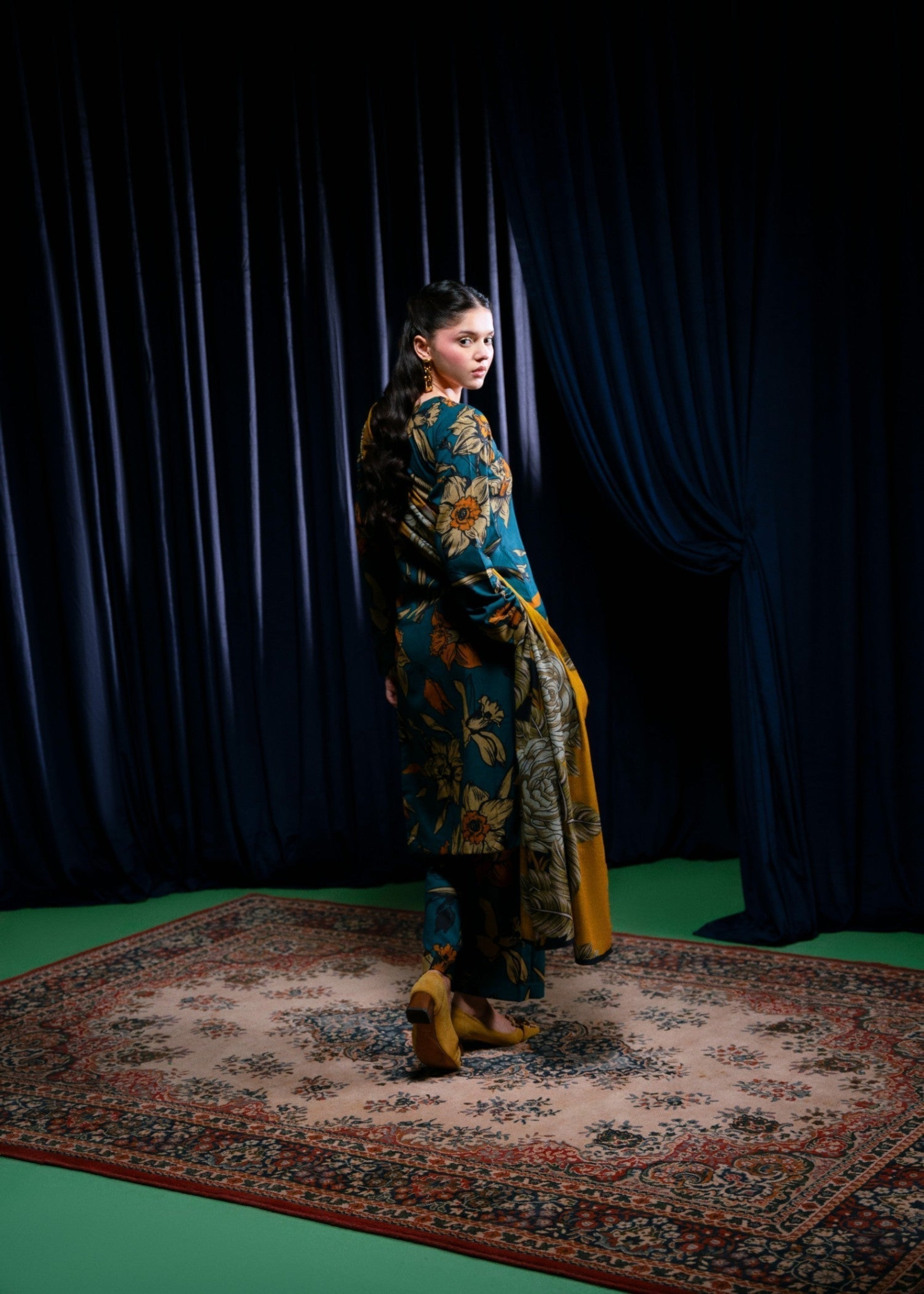 STITCHED 3PC DHANAK PRINTED WITH PRINTED SHAWL-   RUKHSAR